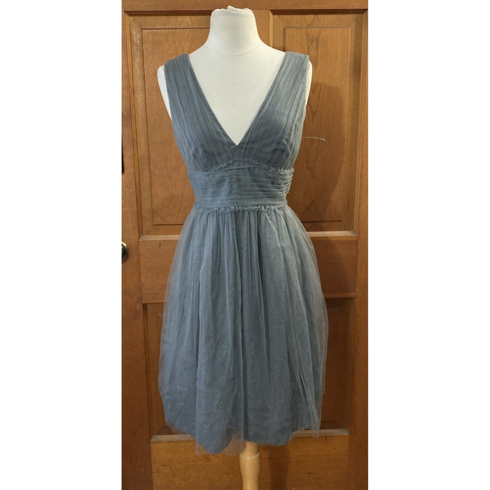 J. Crew Lynette Tulle Dress Sz 4 New Gray Sleeveless V-Neck Bridesmaid Formal